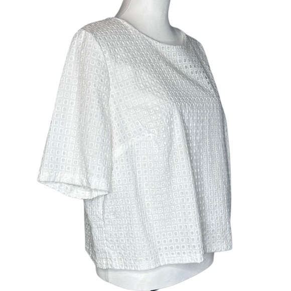 MNG by Mango Suit Collection White Cotton Square Eyelet Popcorn Texture Top SzXL - Picture 2 of 6